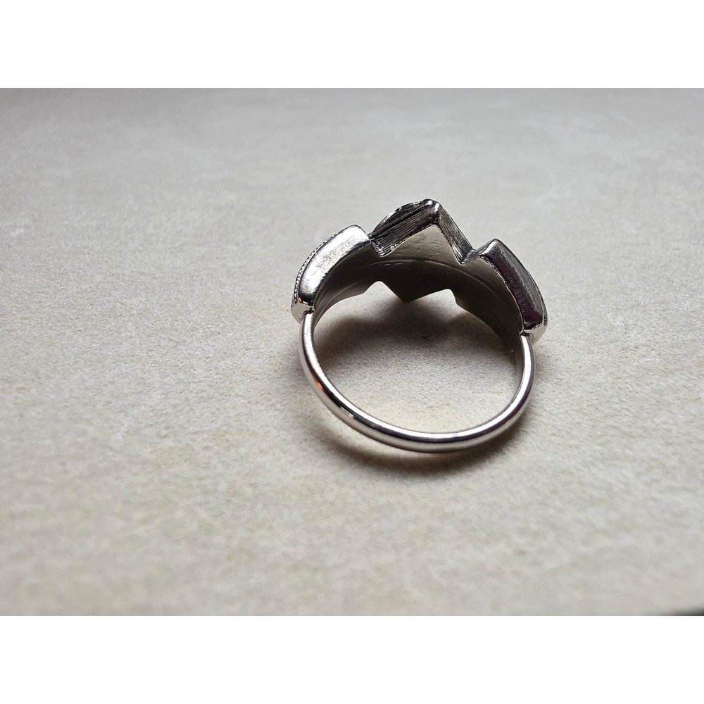 Vintage Art Deco Silver Tone Crystal‎ Geometric Filigree Ring Size 5 - Picture 4 of 6